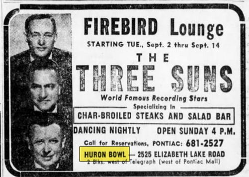 Firebird Lanes (Huron Bowl, JBs Lounge) - Aug 1969 Ad (newer photo)